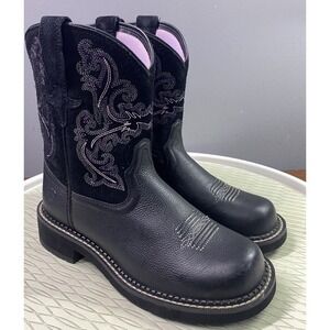 Ariat Women's Fatbaby II Leather Western‎ Cowgirl Boots Black/Pink/Purple Sz. 6B